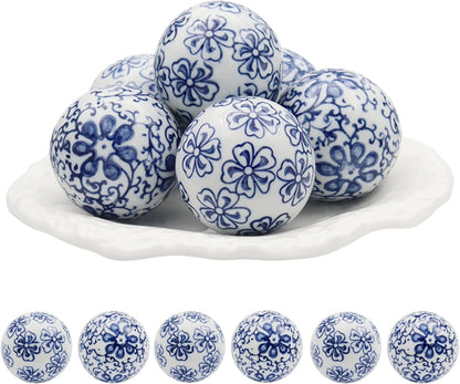 6 Pcs Decorative Blue Balls Chinoiserie Blue and White Ceramic Balls for Centerpiece Bowls Farmhouse Basket Tray Vases Decoration Gifts for Dining Table Holiday(A)