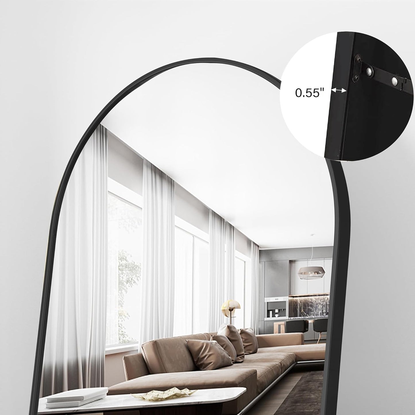 Mirror Full Length, 71"x26" Arched Full Length Mirror, Arch Mirror with Stand, Large Standing Mirrors, Oversized Full Body Mirrors with Aluminum Frame for Bedroom, Living Room (White)