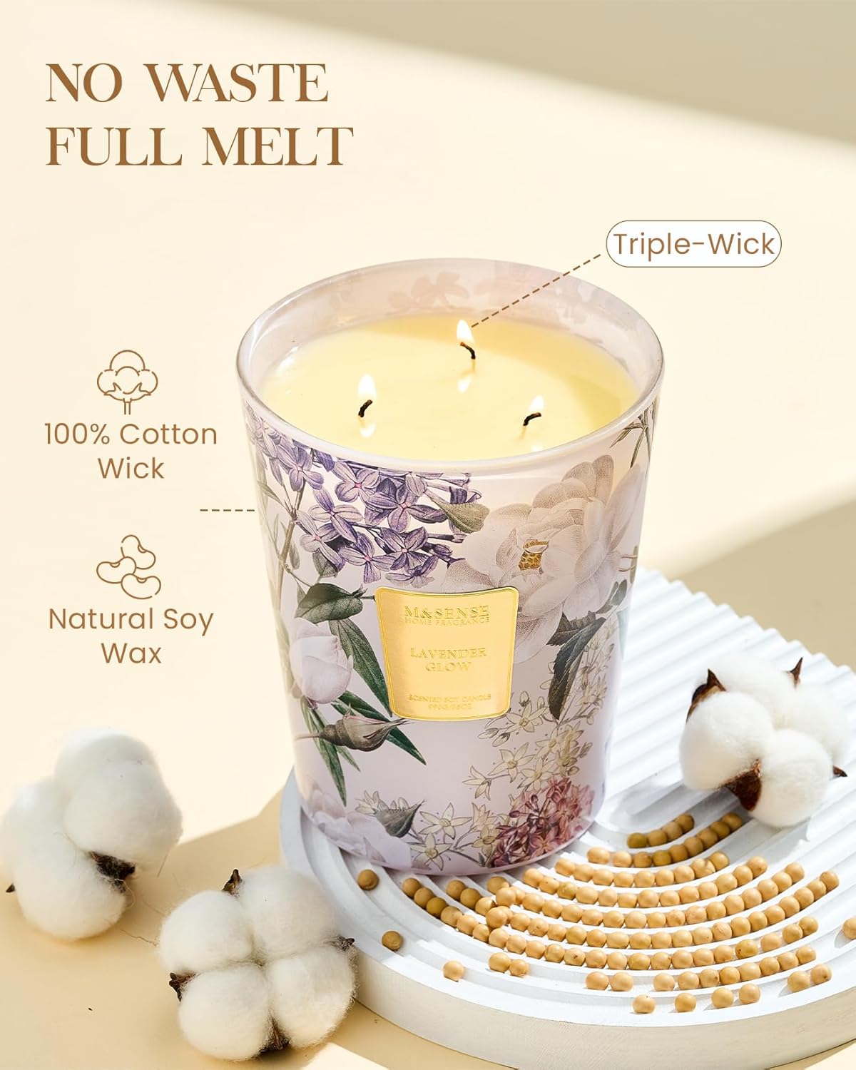 M&SENSE Jasmine Candles Highly Scented 3 Wick 35oz 150 Hours Burn Extra Large Jar Candles for Women, Natural Soy Wax Aromatherapy Candle for Stress Relief, Meditation, Yoga, Spa - Colors B
