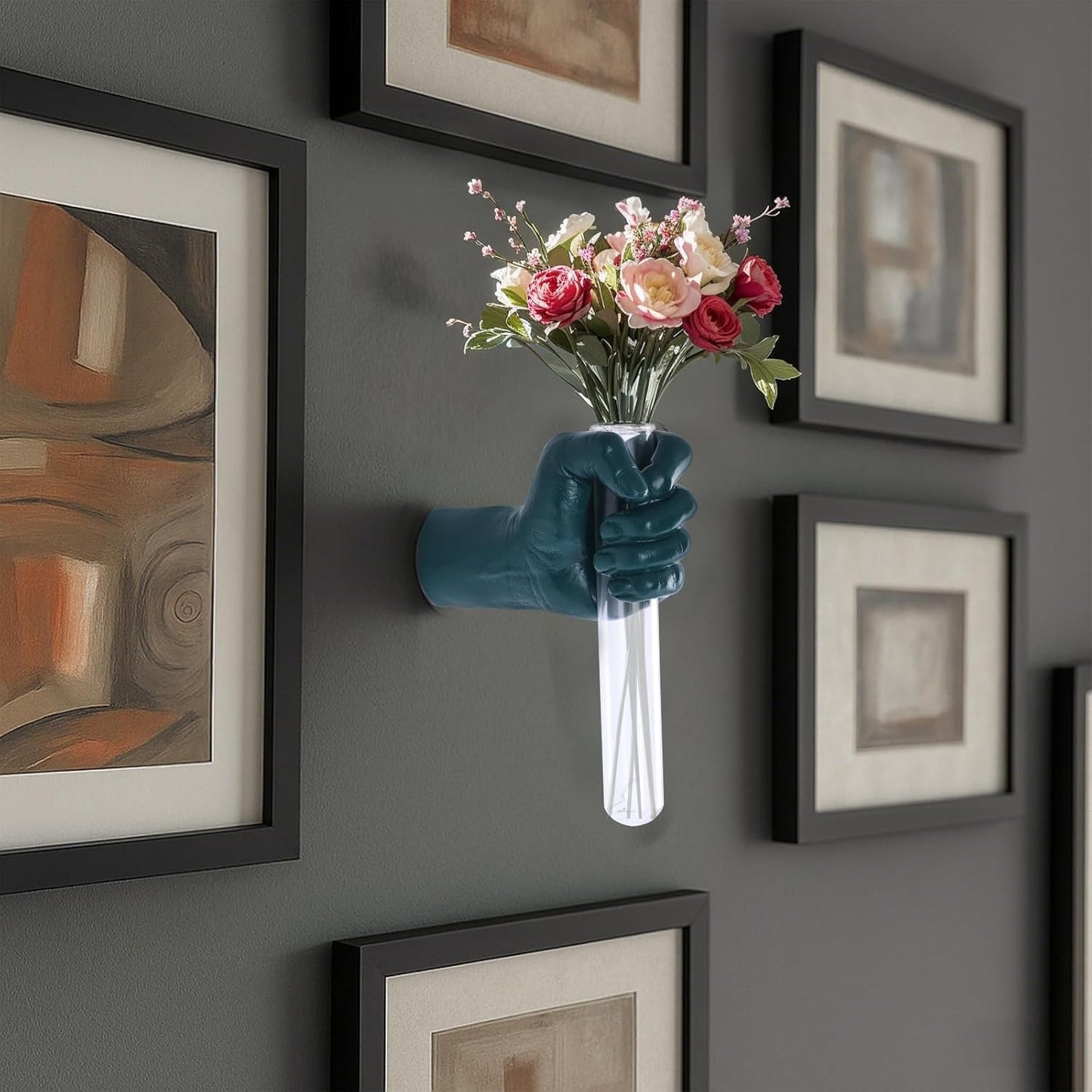 Gold Wall Sculptures, Hand Vases Home Decor, Wall Mount Art Sculpture, Unique Wall Art Statue, Funky Flower Vase Decorations, Modern Eclectic Hanging Decor,Glass Test Tube Vase