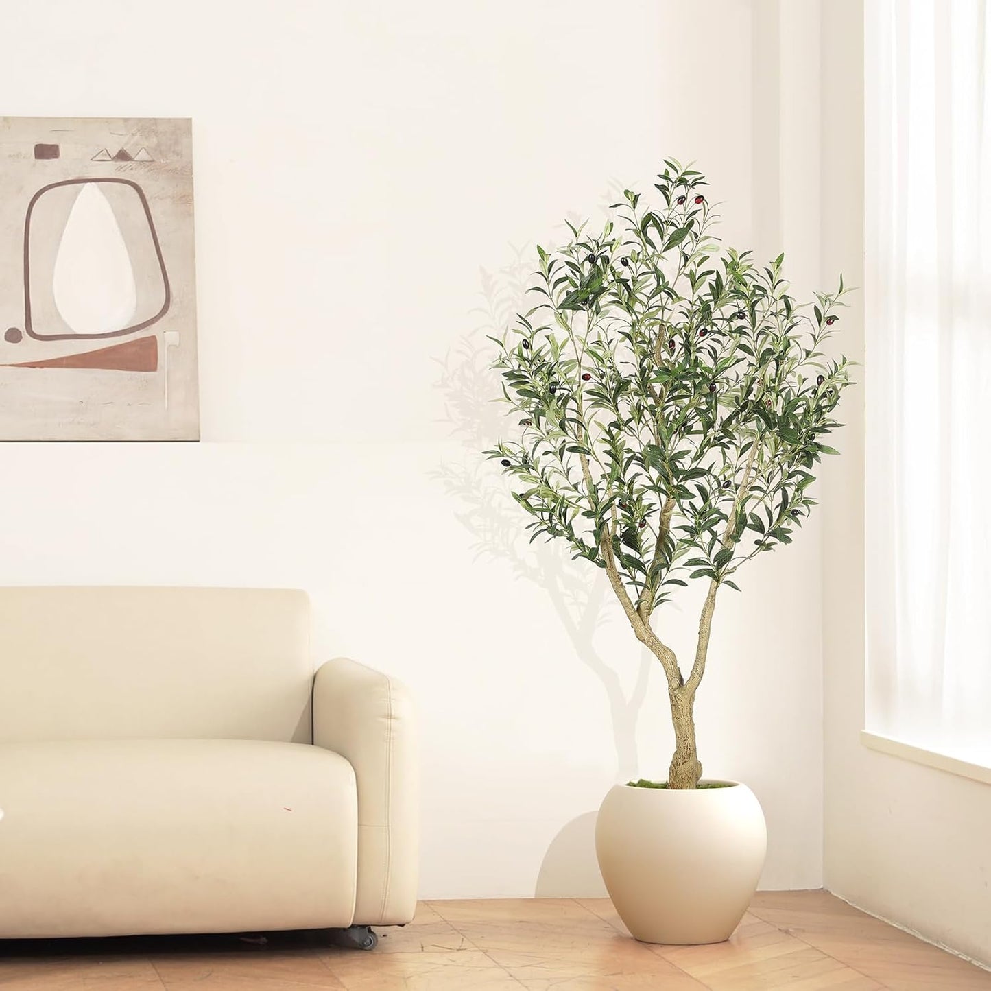 LYERSE Olive Trees Artificial Indoor - Faux Olive Tree 7ft with Large Olive Branches and Lifelike Fruits - Fake Olive Tree for Modern Home Office House Living Room Decor