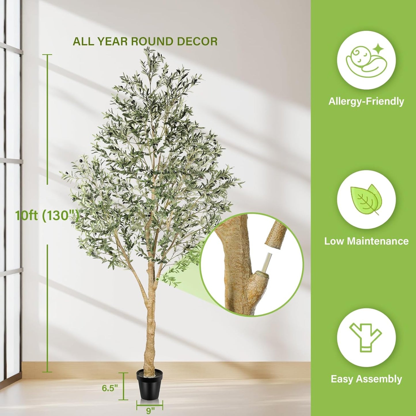 Realead Faux Olive Tree 7ft - Realistic Tall Olive Trees Artificial Indoor - Large Fake Olive Tree with Natural Wood Trunk and Lifelike Leaves - Artificial Olive Tree for Home Office Decor