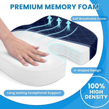 TushGuard Seat Cushion - Memory Foam Cushion for Office Chair, Car Seat, Airplane, Bleacher - Sciatica & Hip & Coccyx Pain Relief Desk Chair Cushion for Long Sitting Office Workers, Car Drivers