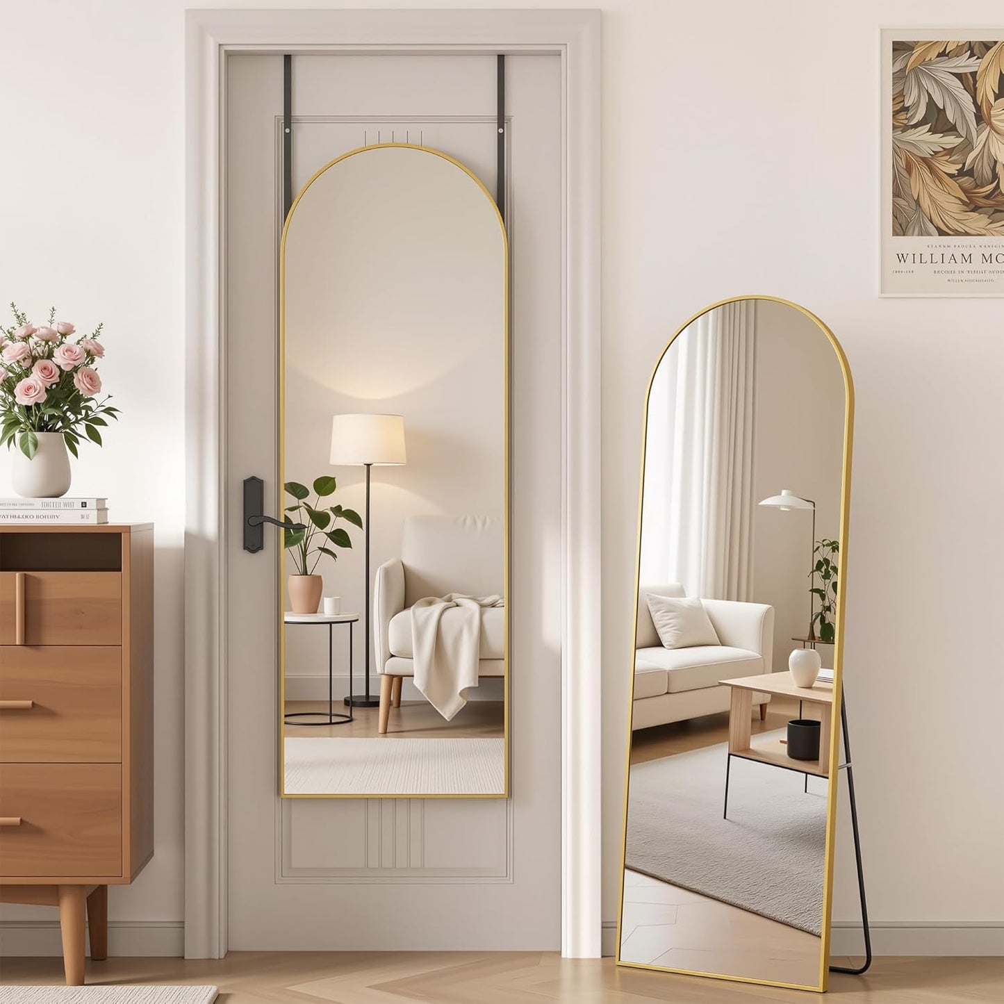 Antok 71" x28” Arched Full Length Floor Mirror, Black Aluminum Frame, Free Standing/Wall Mount/Leaning for Bedroom, Living Room, Dressing Room