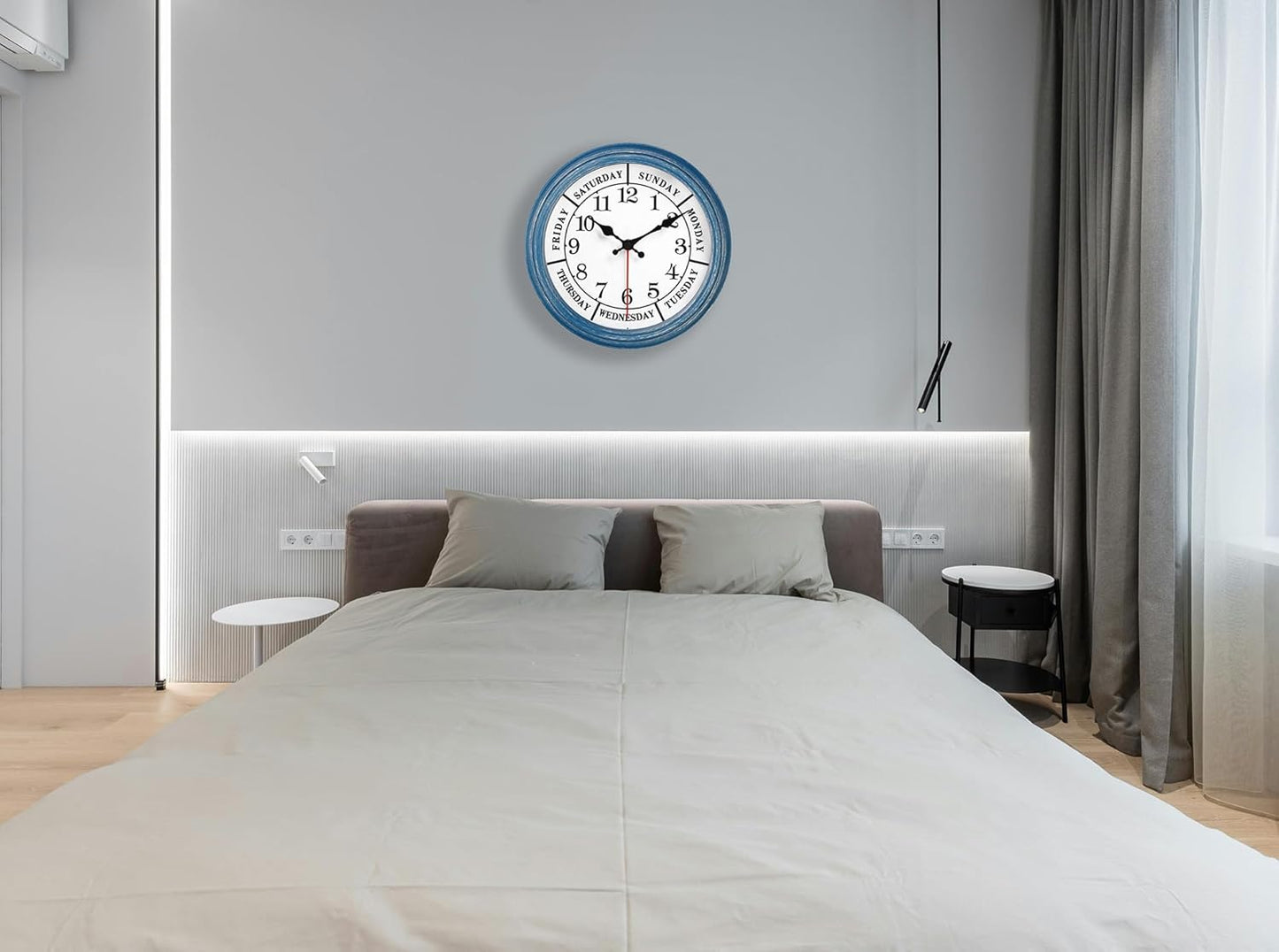 JENLYSTIME 12 Inch Indoor/Outdoor Retro Waterproof Wall Clock with Thermometer Silent Round Quartz Battery Operated Easy to Read Decorative for Kitchen Patio,Bathroom,Deck,Porch,Pool(Blue)