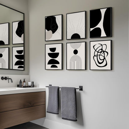 Framed Boho Black and White Brown Modern Abstract Wall Art for Living Room, Set of 6 Bohemian Wall Hanging Artwork, Minimalist Sun Geometric Pictures for Bedroom Office Bathroom Wall Decor 11x14 Inch