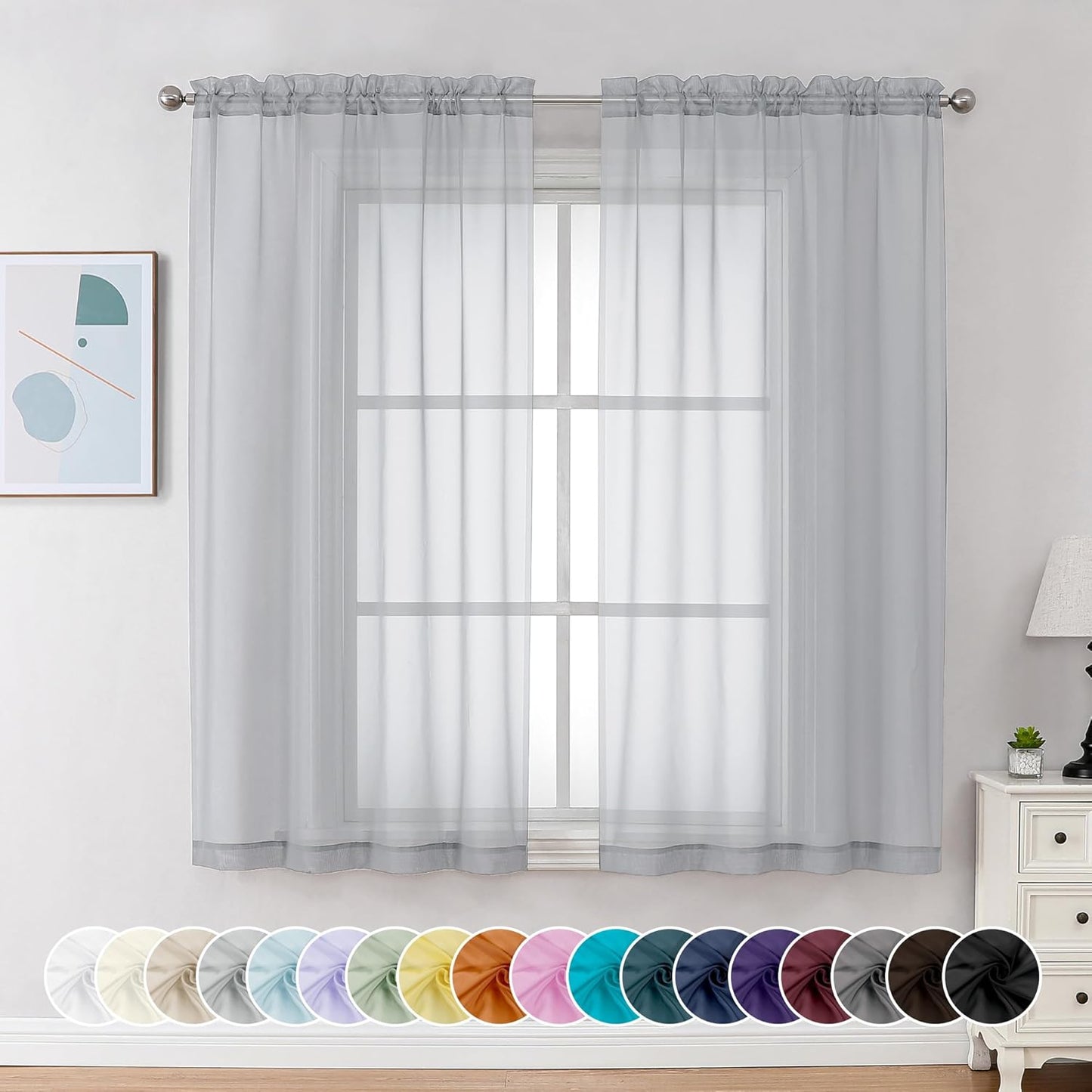 Chyhomenyc Sheer White Valances for Windows 2 Pack, Small Window Curtains for Living Room Bathroom Cafe Laundry Basement, Modern Top Dual Rod Pocket Voile Curtain, 42W x 14L inches, White - Colors B