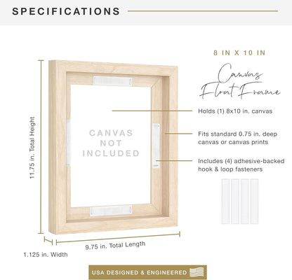 MCS Canvas Float Frames 8x10 Frame, Black Frame for Finished Canvases, Vertical & Horizontal Wall Hanging Frame with Adhesive for Canvas Paintings (1-Pack)