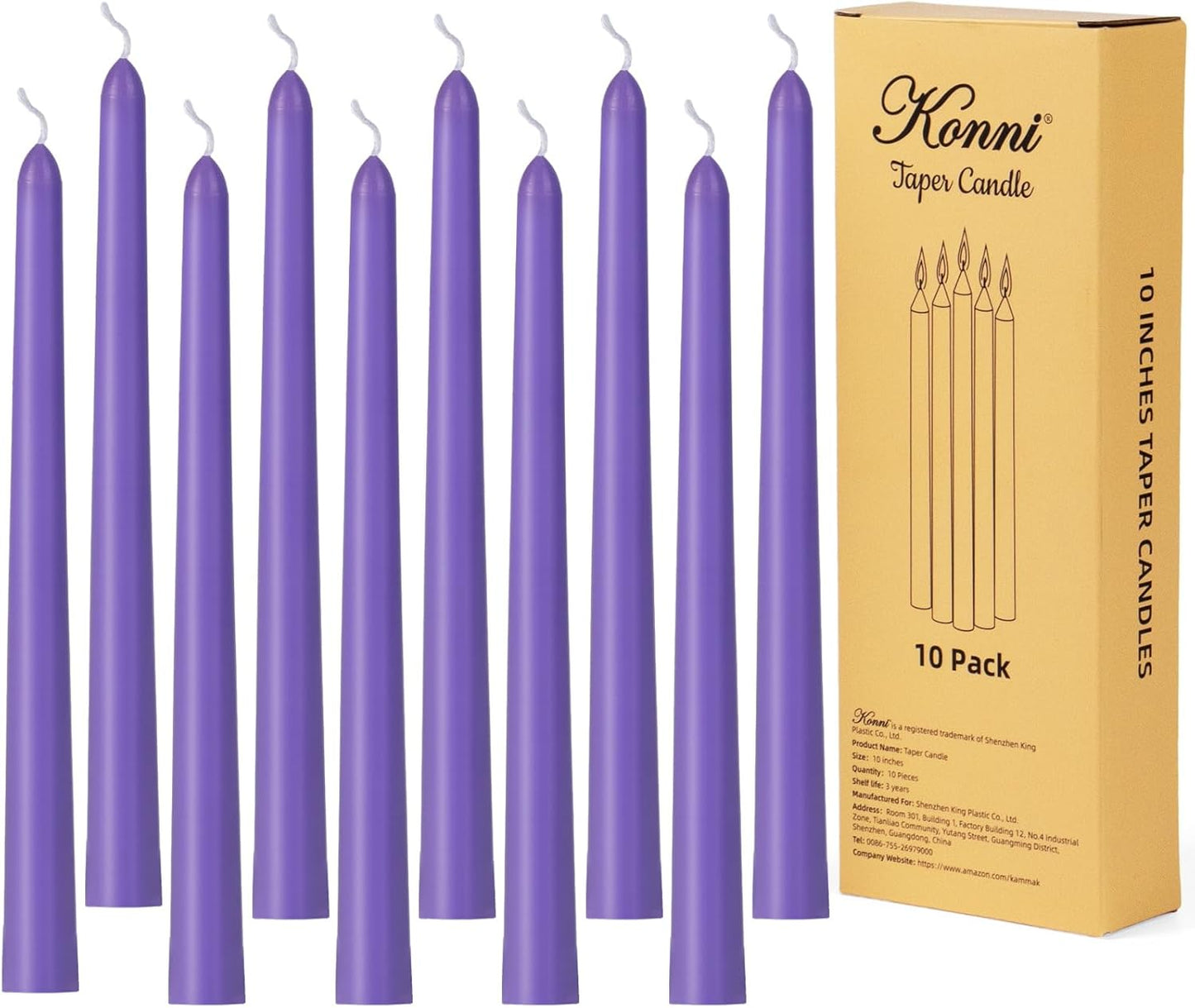 KONNI 0.87×10 Inch Ivory Taper Candles, Unscented and Smokeless Tall Candlesticks, 10 Pack Tapered Candles with Cotton Wicks, Long Burning, Ideal for Weddings, Dinner Parties, and Home Décor