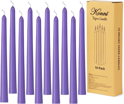 KONNI 0.87×10 Inch Ivory Taper Candles, Unscented and Smokeless Tall Candlesticks, 10 Pack Tapered Candles with Cotton Wicks, Long Burning, Ideal for Weddings, Dinner Parties, and Home Décor