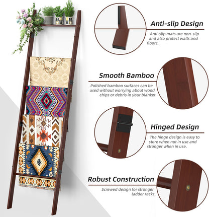 BAMBANG 6-Tier Blanket Ladder for Living Room, Blanket Quilt Ladder Rack Rustic Decorative Towel Holder, Wall Leaning Blanket Ladder Shelf Storage Farmhouse Decor for Bedroom Bathroom, Black