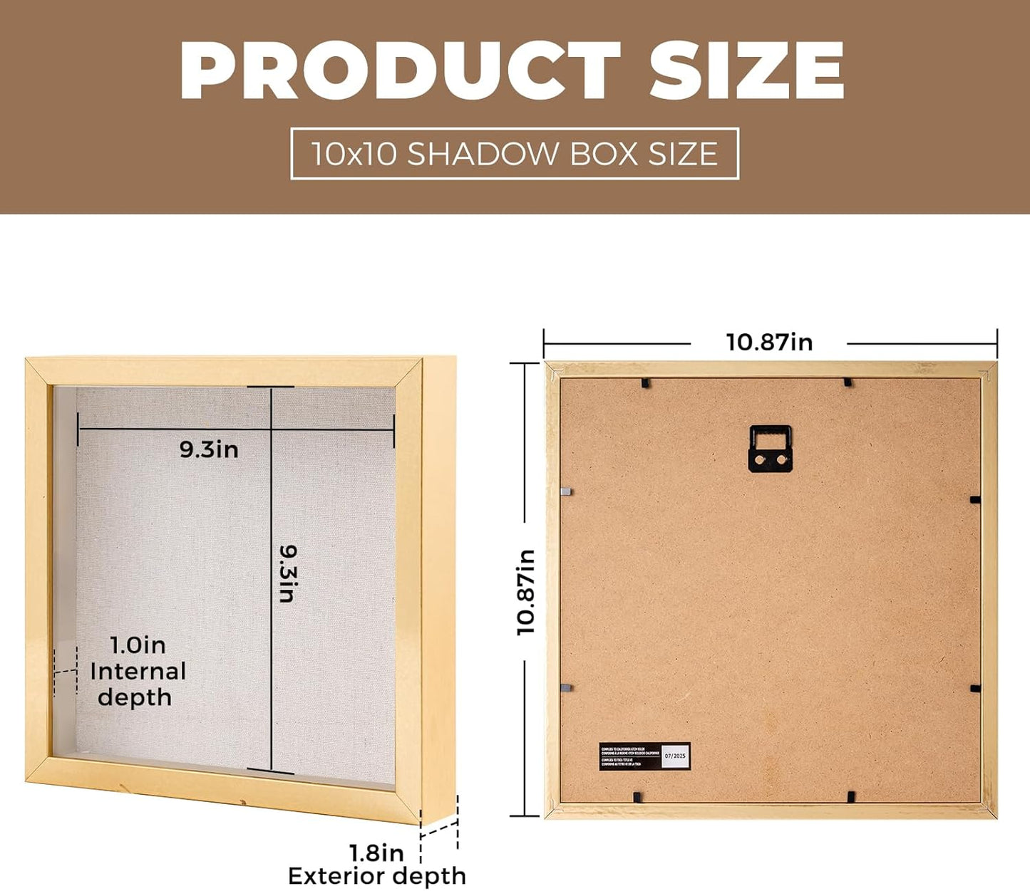 Muzilife 8x8 Shadow Box Picture Frame with Linen Board - Deep Wood & Glass Display Case Ready to Hang Memory Box Baby Sports Memorabilia, Pins, Awards, Medals, Wedding, Tickets and Photos (Black)