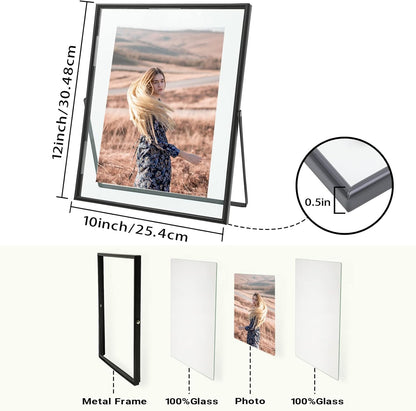 Qiannhee 8x10 Floating Frames Set of 2, Double Glass Desktop Picture Frames, Holds Multiple Photo Sizes, Photo Frame with Metal Stand