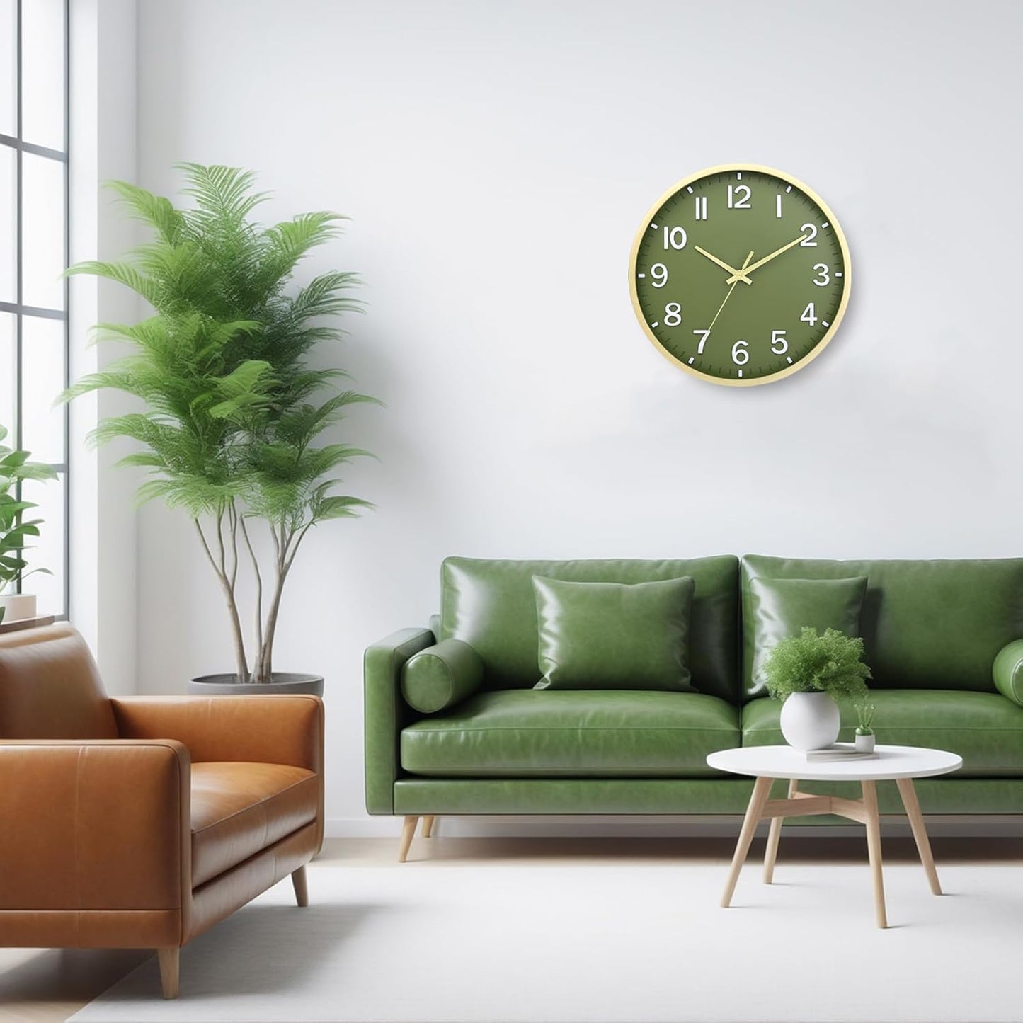 Wall Clocks Battery Operated 8 inch Modern Wall Clock,Silent Non Ticking Wall Clock for Living Room Bedroom Kitchen Office Classroom Decor (Green White)