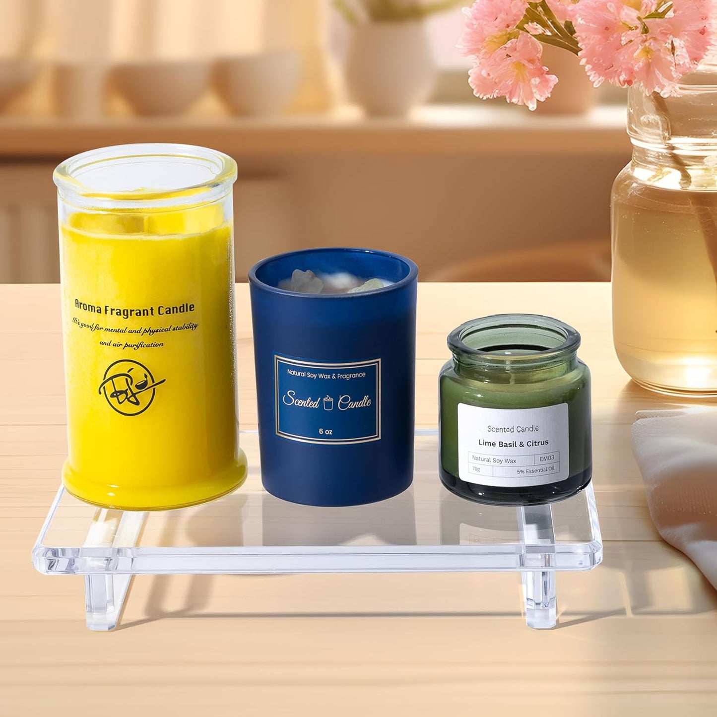 Chivalral Acrylic Bathroom Counter Tray: Water-Resistant Kitchen and Bathroom Tray Countertop Decor,Perfect for Soap Dish,Vanity,Plant,Candle Decor,and Riser Organizer-Small