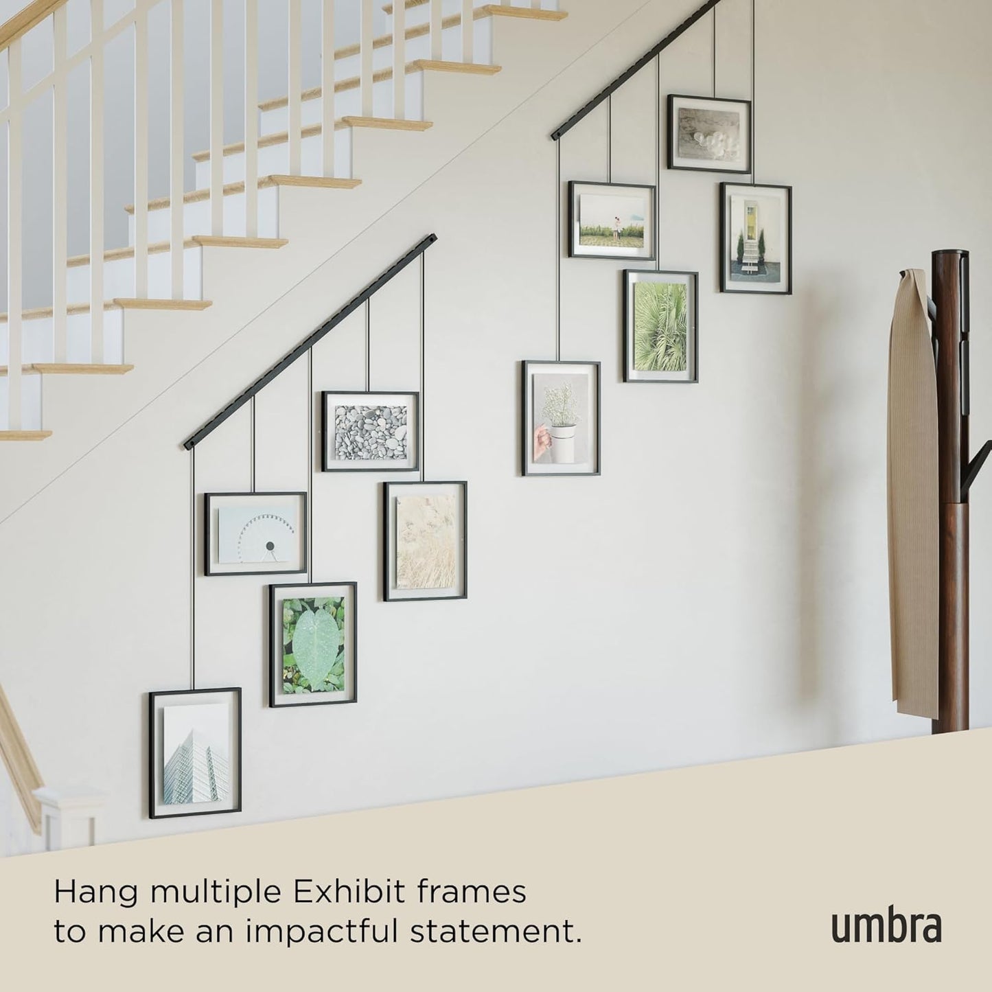 Umbra Exhibit Picture Frame Gallery Set, Adjustable Wall Collage Displays Nine Photos (Four 5x7" and Five 8x10"), Set of 9, Black
