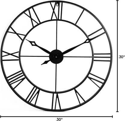 CLXEAST 30 Inch Large Wall Clock Modern, Oversized Roman Numeral Decorative Black Metal Wall Clock for Living Room Decor,House Warming Gifts New Home