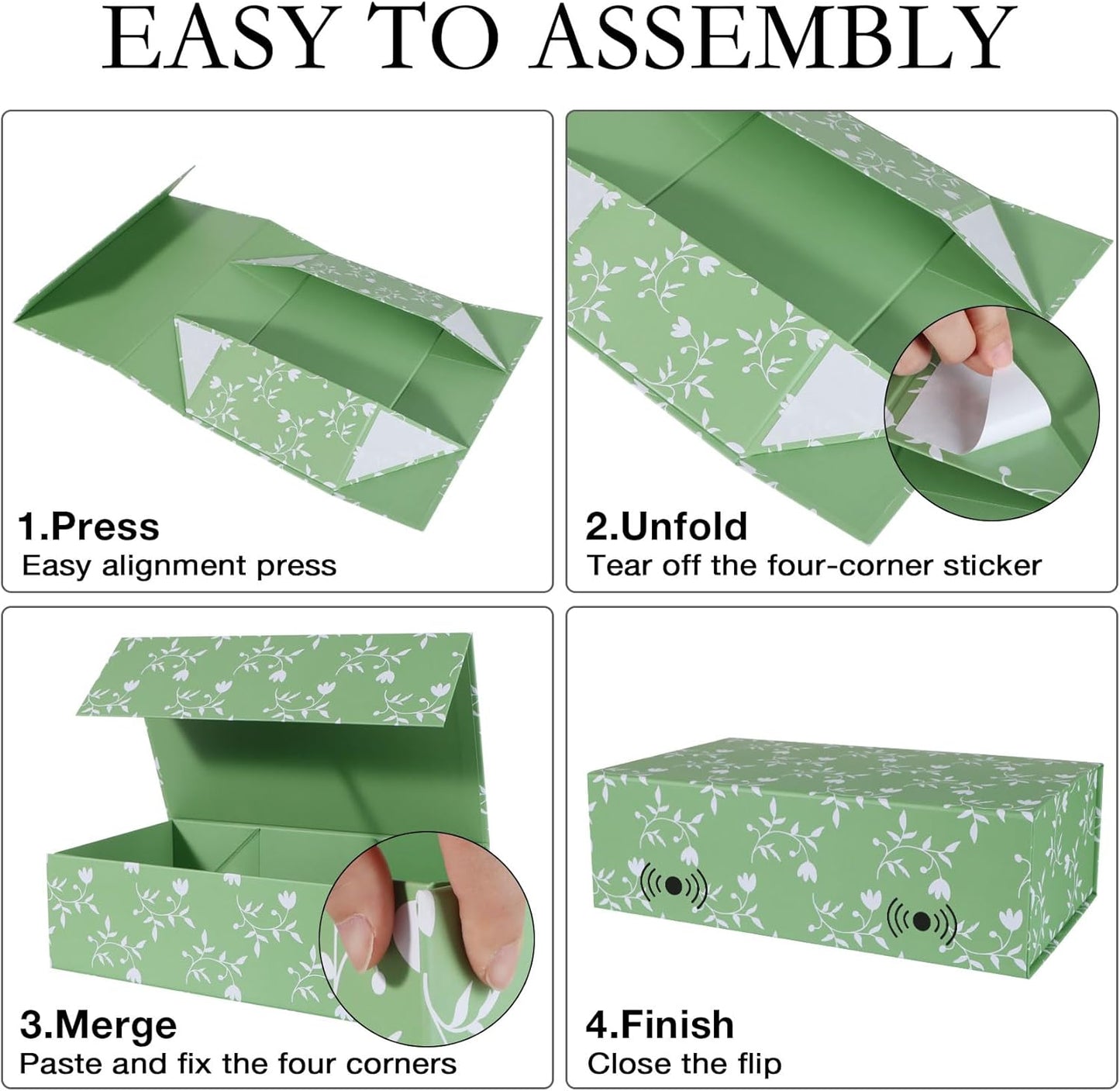 LFBOX Floral Gift Box with Magnetic Lids 13.8x8.3x4.4 in, Large Bridesmaid Proposal Boxes, Rectangle Wedding Decorative Storage Box 1 Pack