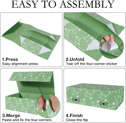 LFBOX Floral Gift Box with Magnetic Lids 13.8x8.3x4.4 in, Large Bridesmaid Proposal Boxes, Rectangle Wedding Decorative Storage Box 1 Pack