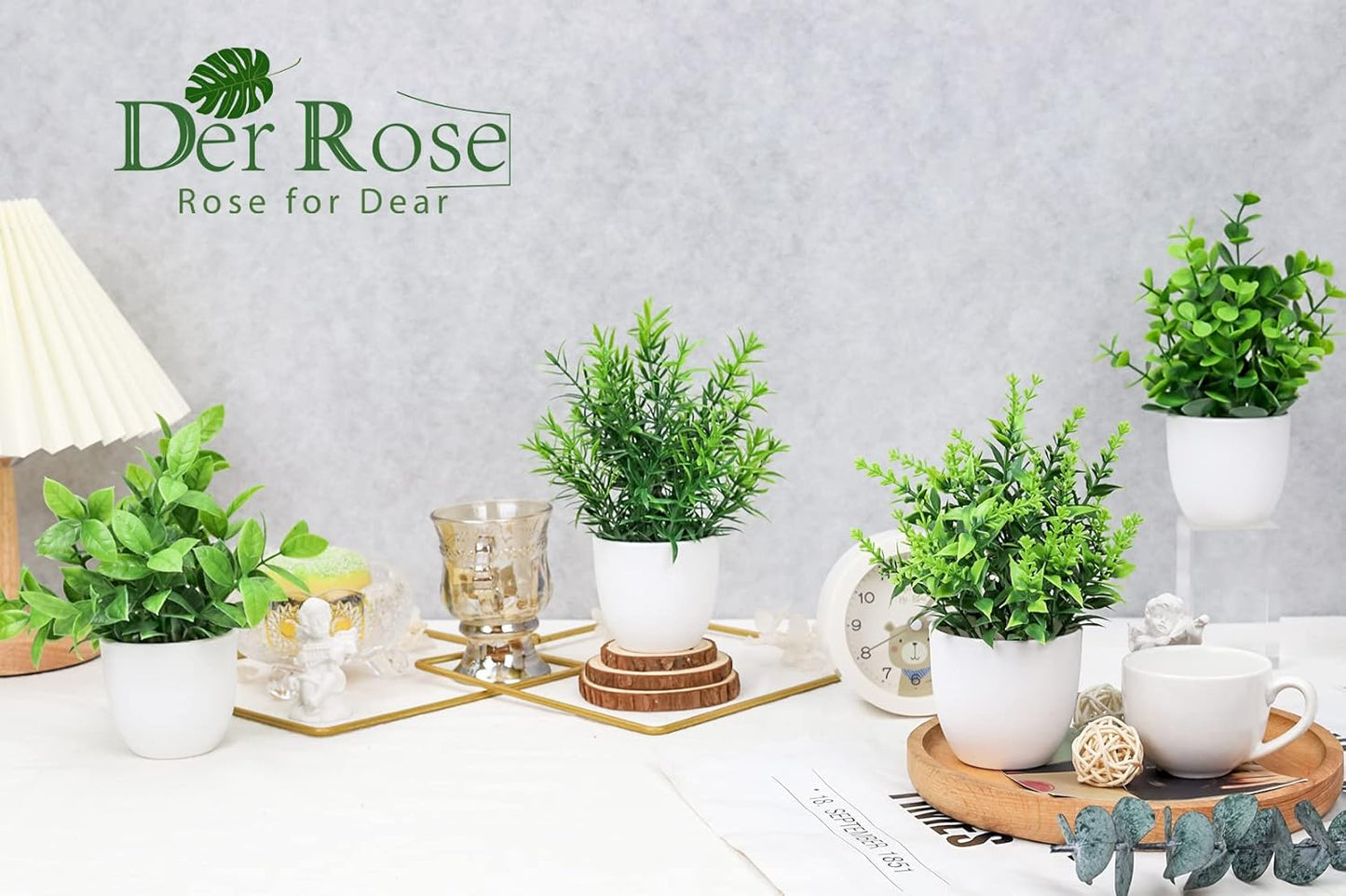 Der Rose Faux Plants Indoor, 4 Pack Small Fake Plants Mini Artificial Plants in Pots for Home Office Shelf Farmhouse Bathroom Decor