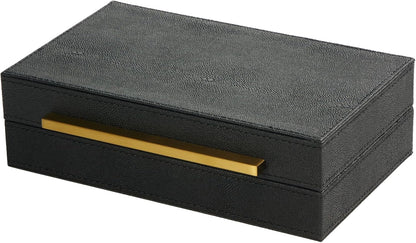 Sagala Set of 2 Ivory Shagreen Decorative Boxes With Brushed Gold Metal Handles, Faux Leather Jewelry Boxes Modern Storages Photo Memory Boxes Home Organizer Boxes (Ivory-Gold, 2pack)