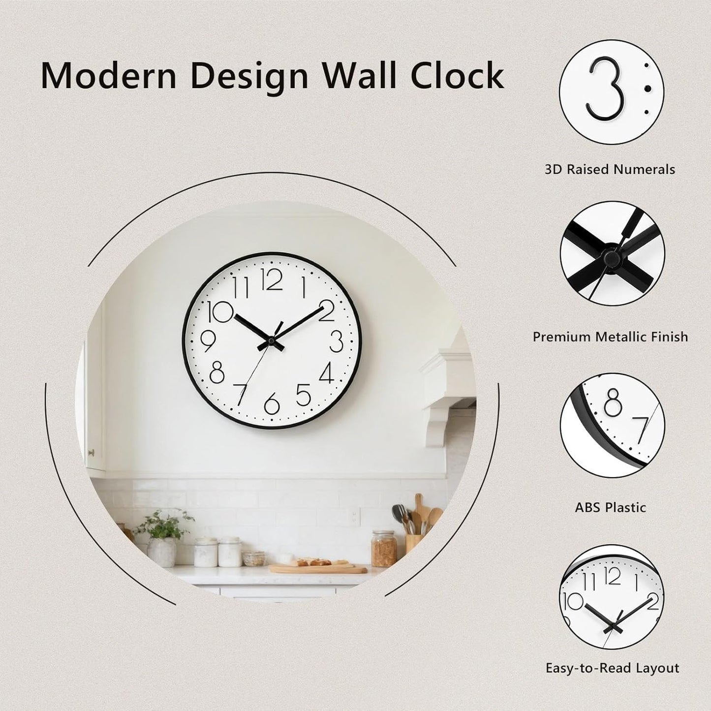 DAXSMY Wall Clock - 8 Inch Silent Non-Ticking Modern 3D Wall Clocks Battery Operated - Decorative Clock for Kitchen, Home Office, Bathroom, Bedroom(Rose Gold)