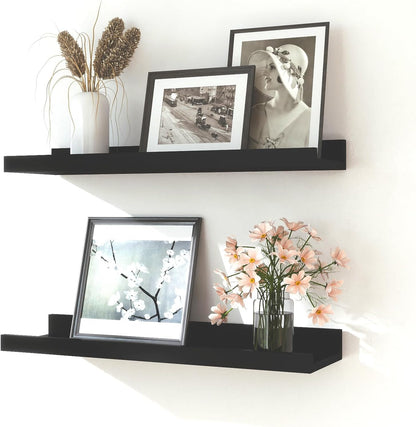White Floating Shelves for Wall Decor, Wall Mounted Wood Storage Shelf for Bedroom, Living Room, Bathroom, Kitchen, Nursery, Display Picture Ledge Shelf with Lip Set of 2-14 Inches, White