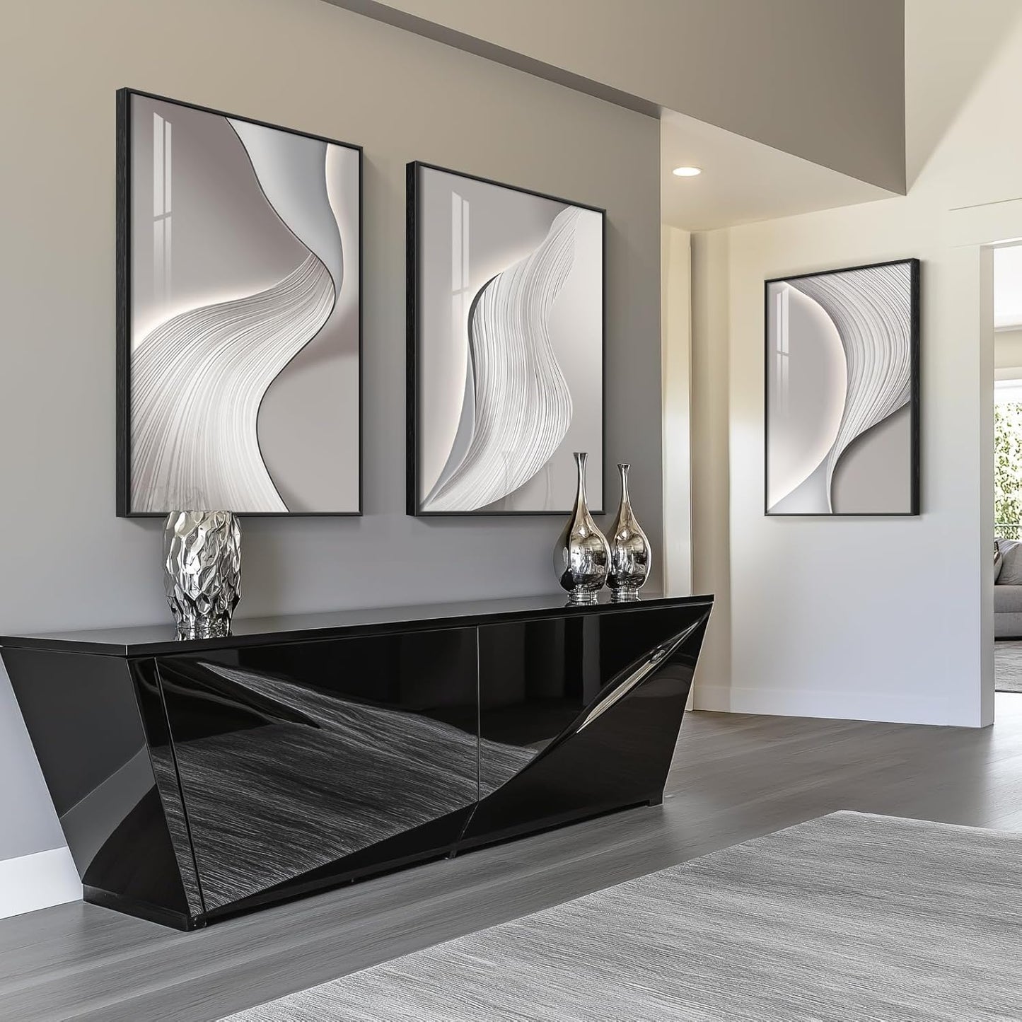 Framed Modern Luxury Gold Wall Art, Set of 3 Piece Contemporary Paintings Artwork for Walls, Golden Prints Pictures with Gold Frame, Wall Decor for Living Room, Hallway, Bedroom, Office 16x24 Inch