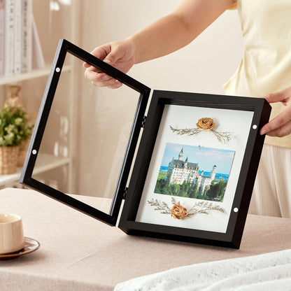 8x10 Deep Shadow Box Picture Frame Display Case with Linen Back and Stand,Real Glass Black Shadow Memory Box Frame 8x10 for Flower Baby Pet Wedding Photo Art Craft Memorial Wall Decor Gift