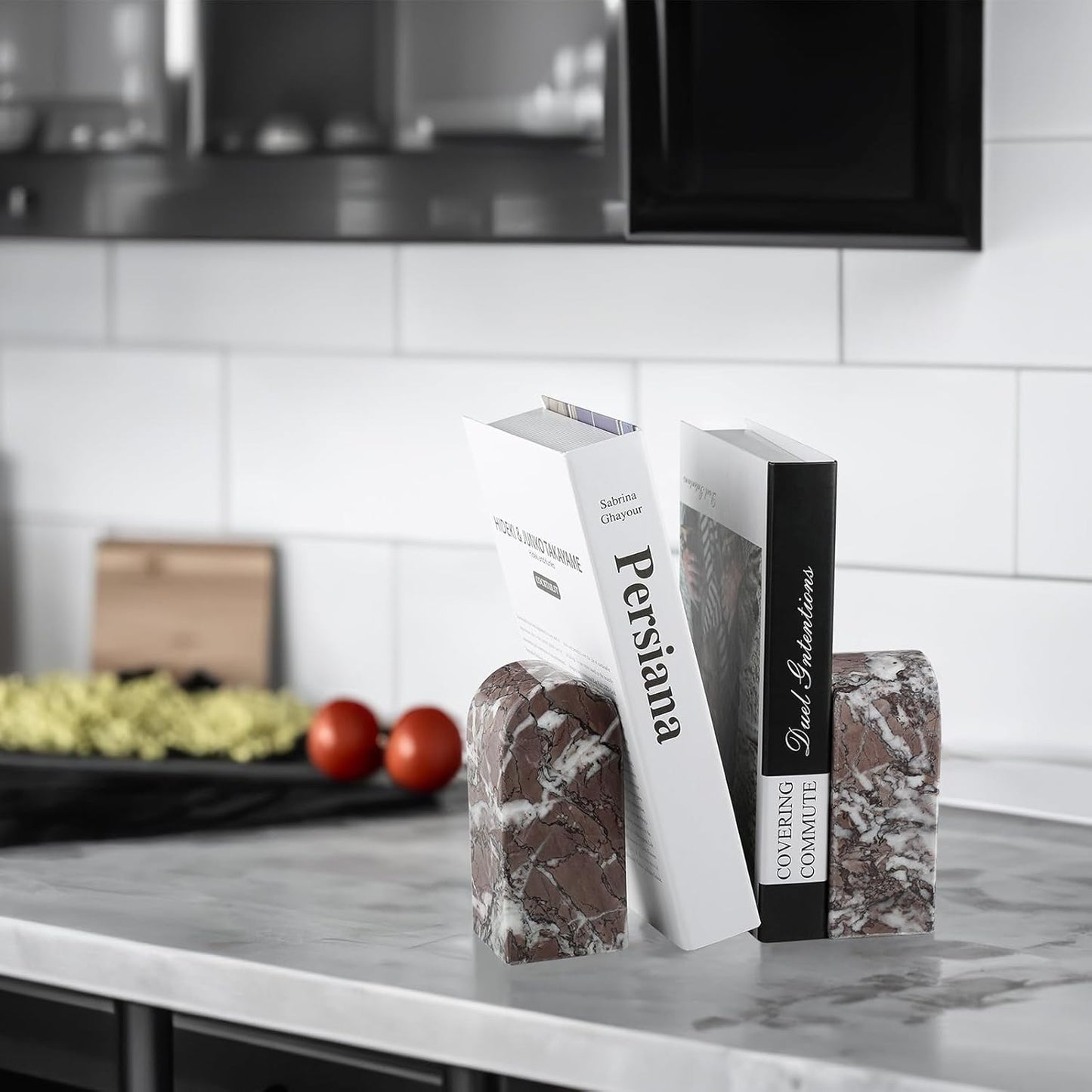 Koville African Natural Marble Bookends for Shelves, Non-Slip Book Ends, 13LBS Ultra Heavy Duty Marble Book Holder Organizer, Apartment Decor for Movies/CD/Video Games(Namib Fantasy)