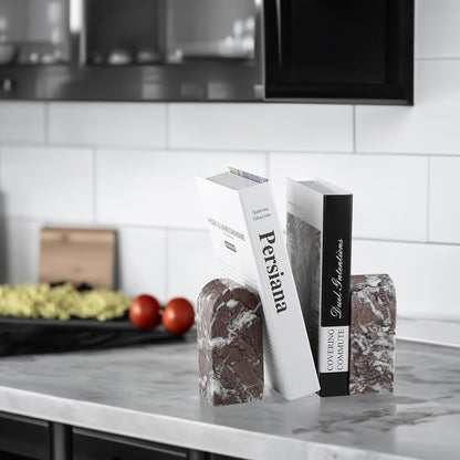 Koville African Natural Marble Bookends for Shelves, Non-Slip Book Ends, 13LBS Ultra Heavy Duty Marble Book Holder Organizer, Apartment Decor for Movies/CD/Video Games(Namib Fantasy)
