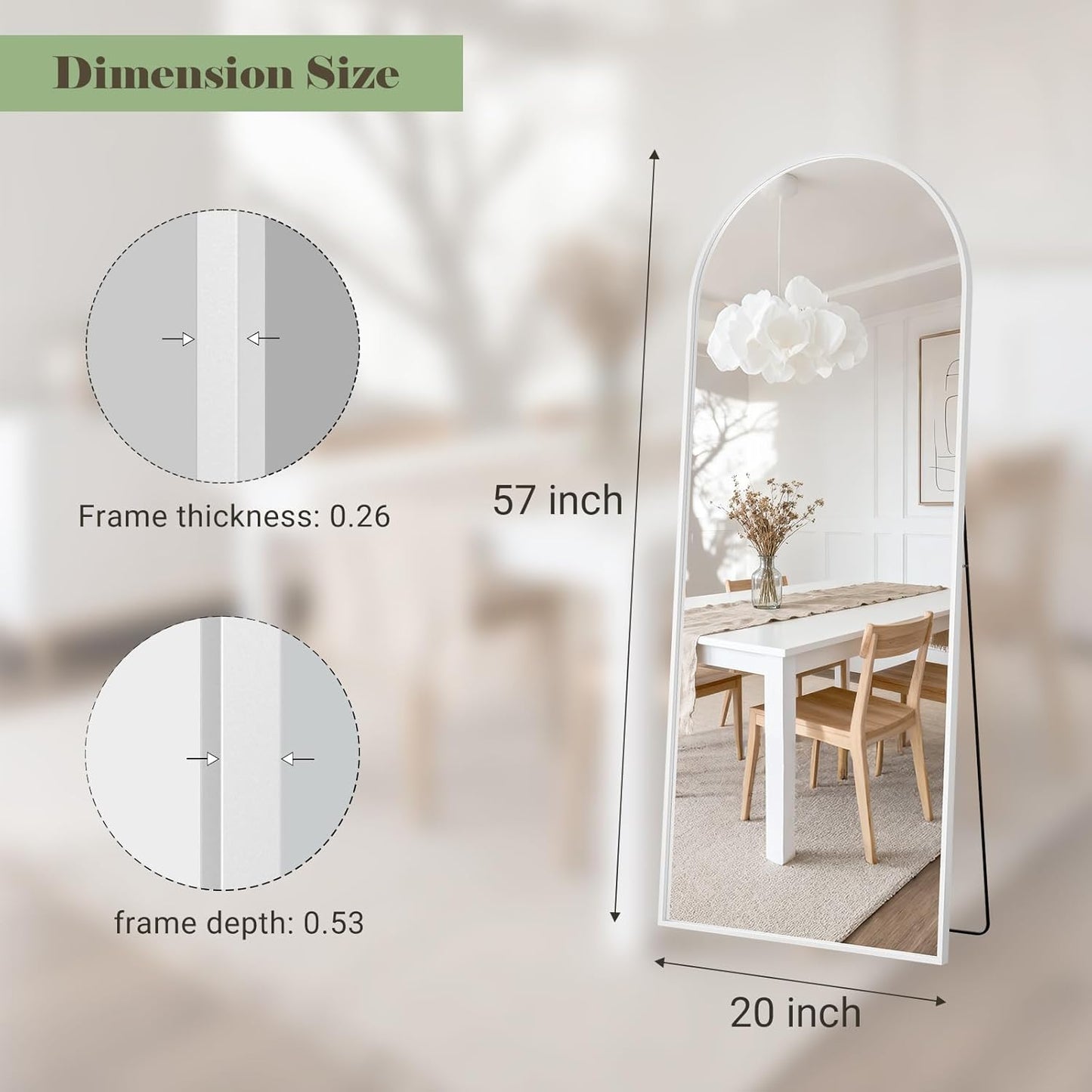 57" x 20" Arched Full Length Mirror - Wall Mounted/Floor Mirror Aluminum Alloy Frame Full Body Mirrors for Bathroom Living Room Bedroom and Entryway,Black