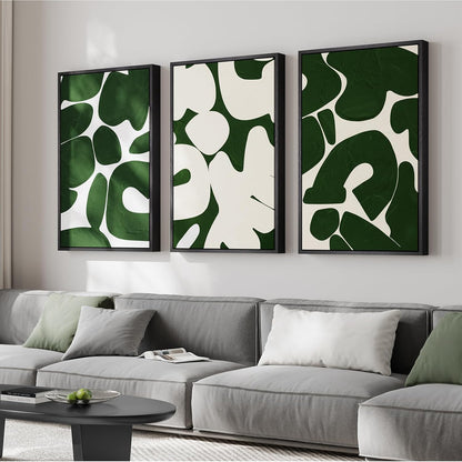Large Framed Abstract Nature Landscape Wall Art for Living Room, Set of 3 Modern Canvas Prints Paintings Artwork for Walls, Green Lake Pictures for Hallway, Dining Room, Office Wall Decor 24x36 Inch