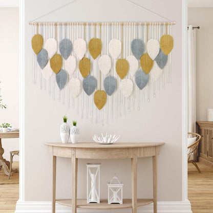 LOMOHOO Macrame Wall Hanging Boho Beige Leaves Tapestry Bohemian Handmade Woven Wall Art Decoration for Bedroom Living Room Apartment Dorm Gallery Perfect Handmade Gift Ideas