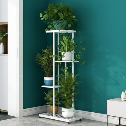 LINZINAR Plant Stand Indoor Outdoor Corner 4 Tier Metal Plant Shelf Patio Plant Rack for Garden Corner Balcony Living Room