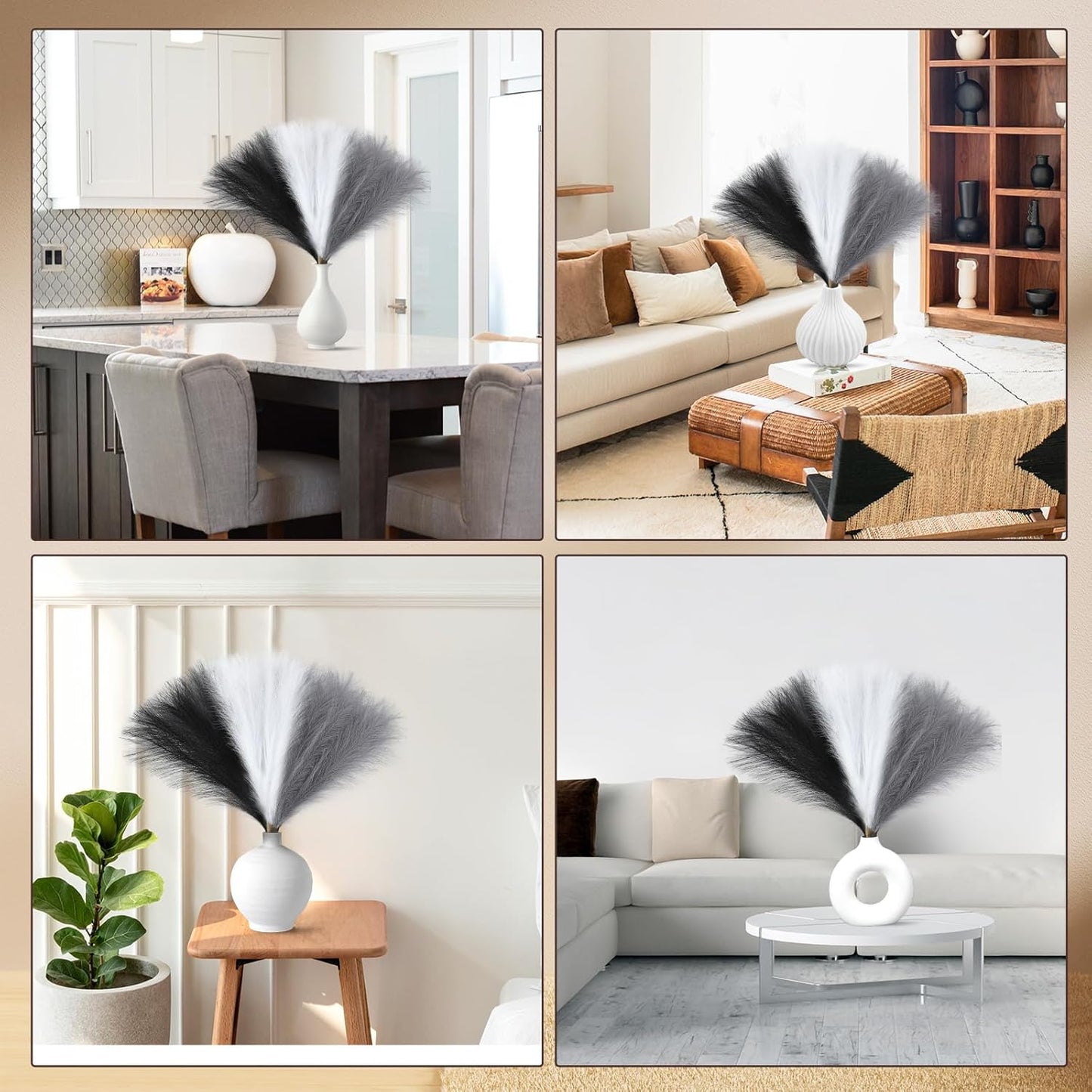 UREYMX Faux Pampas Grass Decor 17.7 Inch 6pcs, Artificial Pampas Grass Fluffy Home Decor, Short Vase Room Decor pompous Grass Flower Arrangement for Boho Home Wedding Decoration (Black)