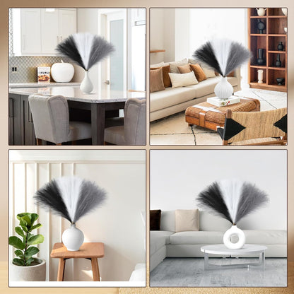 UREYMX Faux Pampas Grass Decor 17.7 Inch 6pcs, Artificial Pampas Grass Fluffy Home Decor, Short Vase Room Decor pompous Grass Flower Arrangement for Boho Home Wedding Decoration (Black)