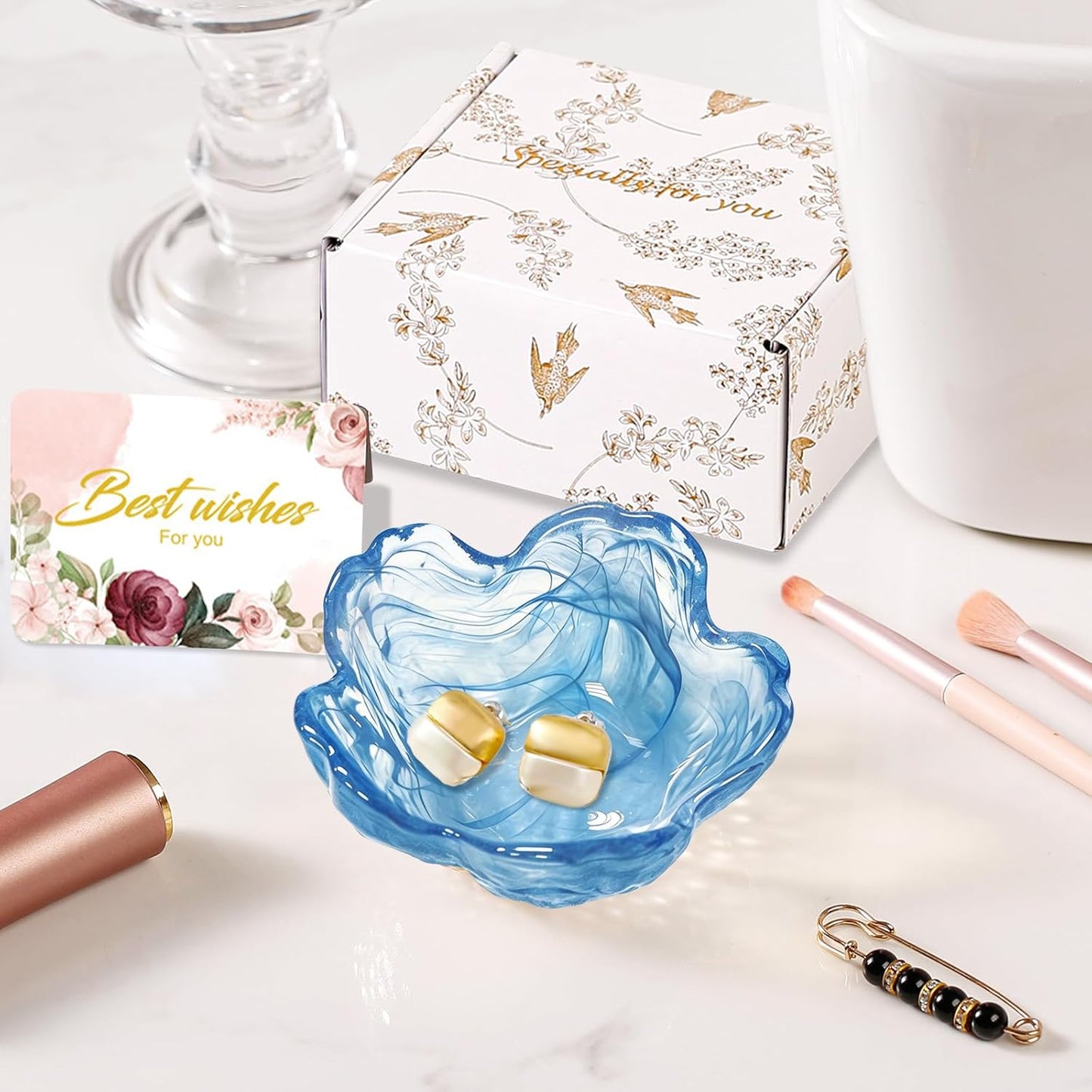 Purple Flower Jewelry Dish Glass Ring Holder Dish Jewelry Tray Cute Vanity Organizer Aesthetic Nightstand Bathroom Room Decor Trinket Dish Mothers Day Friendship Christmas Birthday Gifts for Women
