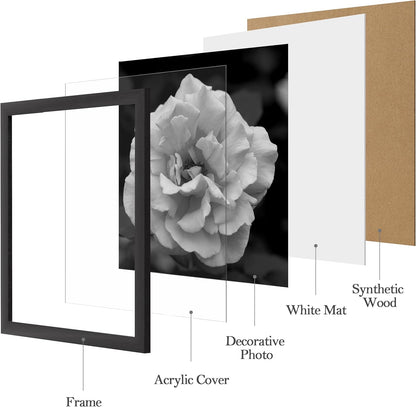 eletecpro 12x12 Picture Frames Set of 9 with Clear Acrylic Cover, Display 8x8 Photos with Mat or 12x12 Without, Classic and Sturdy Square Collage Gallery Wall Decor, Easy Wall Mount, Black