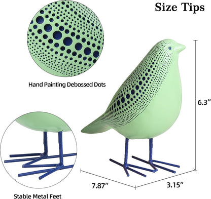 Quoowiit Bird Figurine, Modern Sculpture and Statues for Home Decor, Animal Statues for Bookshelf, Table, Entryway, Fireplace, Resin Decorative Sculpture with Chic Polka Dots Art Design (White)