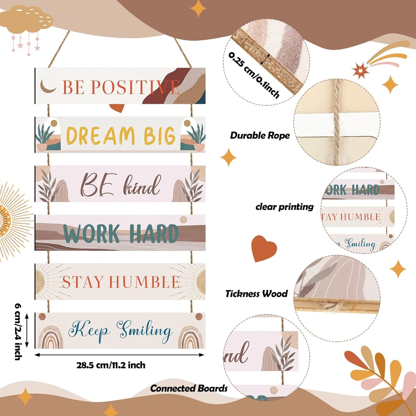 6 Pieces Rustic Wall Hanging Plaque Sign Inspirational Wall Art Farmhouse Wooden Door Signs Positive Plaque with Quotes Motivational Quote Decor for Office Bedroom Living Room(Retro Style)