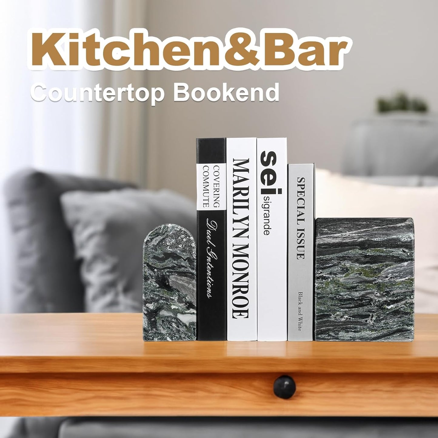Koville African Natural Marble Bookends for Shelves, Non-Slip Book Ends, 13LBS Ultra Heavy Duty Marble Book Holder Organizer, Apartment Decor for Movies/CD/Video Games(Namib Fantasy)