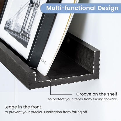 FLYJOE Picture Ledge Shelf, Floating Shelves Set of 2, Solid Pine Wood 55'' Long Large Nursery Book Shelves for Toys Storage, Kids Bookshelf for Living Room Bedroom Decor Books Photo Frames, Walnut