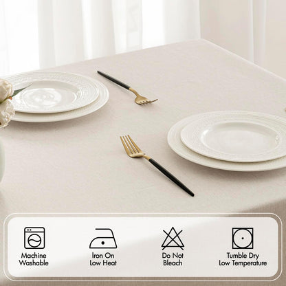 MIULEE Beige Rectangle Linen Polyester Tablecloth with Decorative Cutouts Spring Waterproof Stain Resistant & Shrink-Proof Table Cloth 52x70 inch Farmhouse Style for Dining Wedding and Outdoor