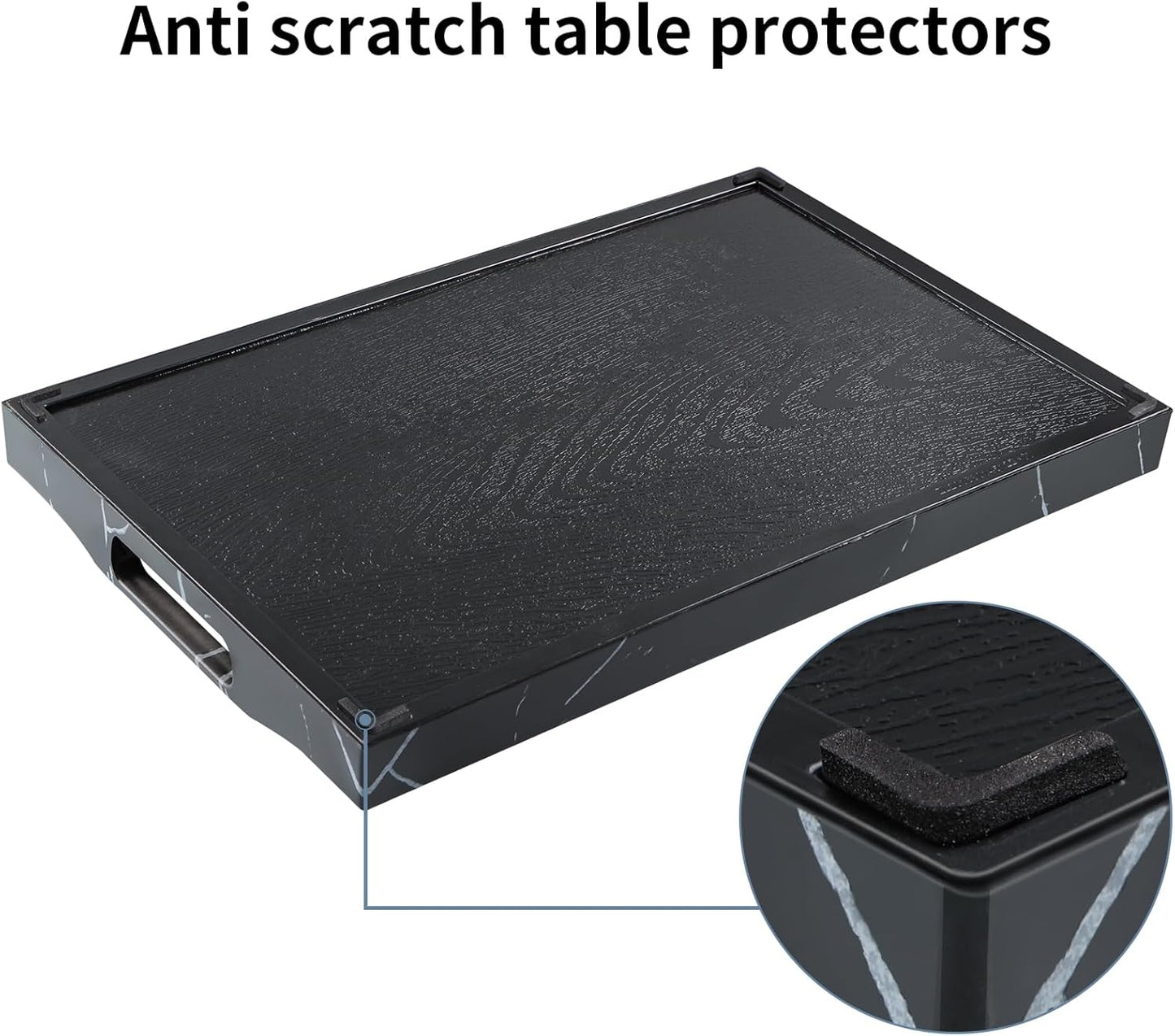 MDLUU Plastic Serving Tray, Ottoman Tray with Cutout Handles, Rectangle Butler Tray for Breakfast in Bed, Coffee Table Decor, Party (Black)