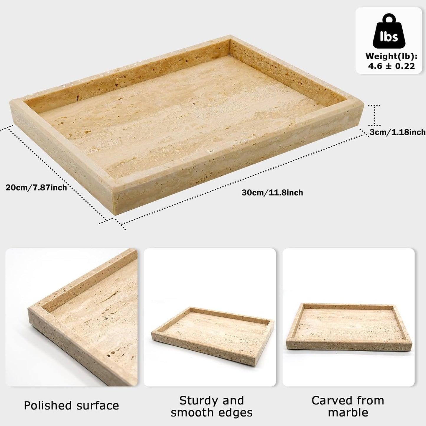 Marble Bathroom Tray,Pure Natural Vanity Tray,Marble Tray for Kitchen Counter Non-Ceramic/Non-Resin,Stone Trays 12 x 8 inch Cyan Green