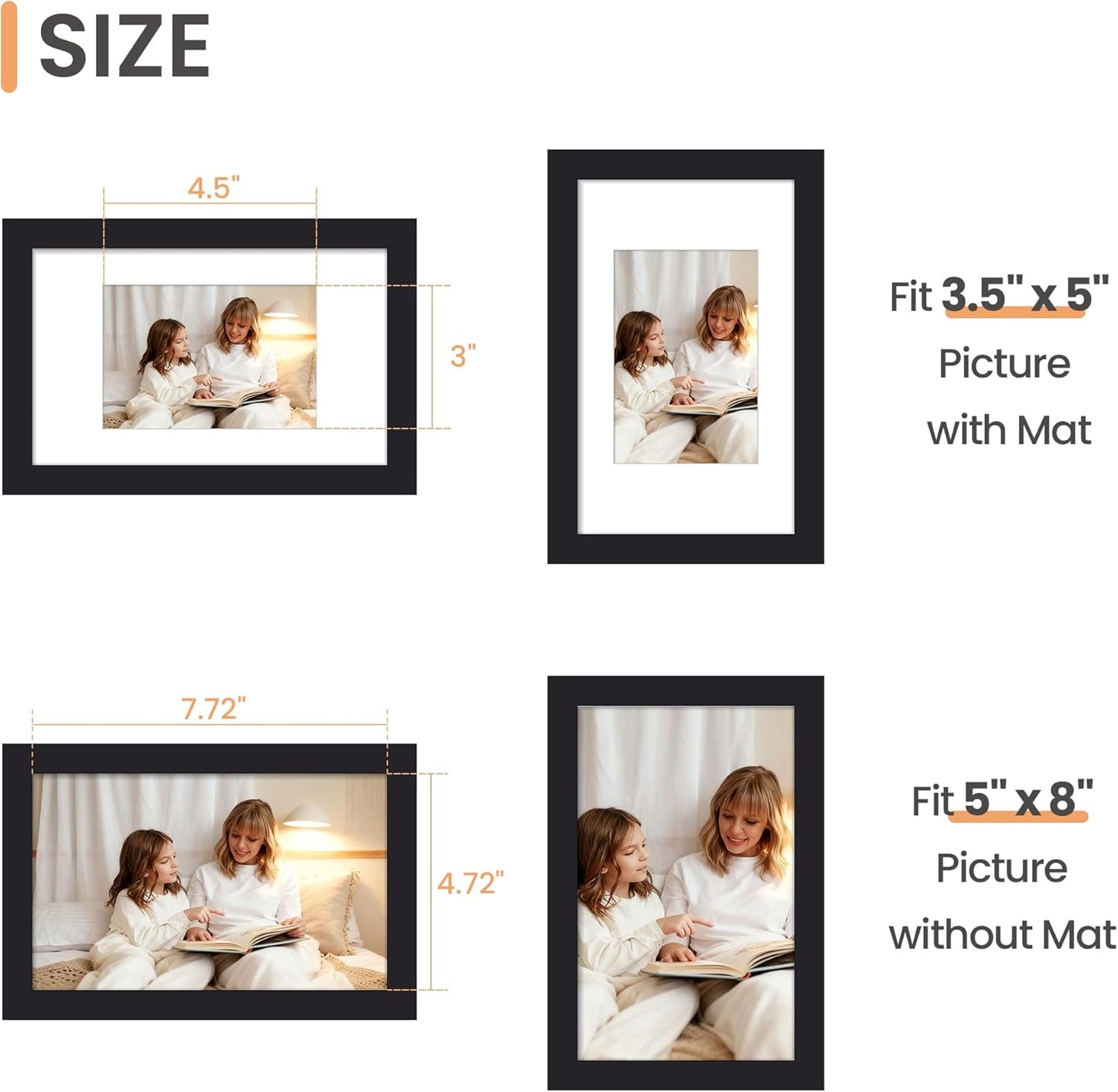 upsimples 8x10 Picture Frame, Display Pictures 5x7 with Mat or 8x10 Without Mat, Wall Hanging Photo Frame, Black, 1 Pack - Colors B