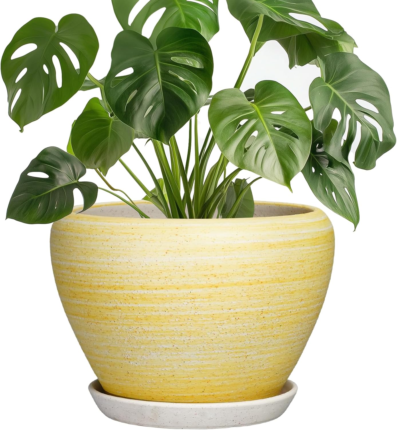 6 Inch Plant Pot - Ceramic Pots for Plants with Drainage Hole and Saucer, Round Succulent Planter Indoor Outdoor, Modern Flower Pot for Snake Plants, Home Decor, Gifts for Plant Lover, Blue