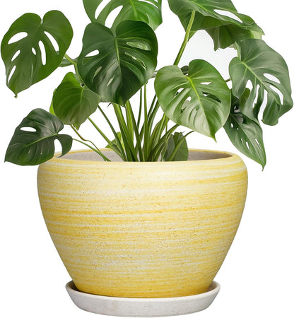 6 Inch Plant Pot - Ceramic Pots for Plants with Drainage Hole and Saucer, Round Succulent Planter Indoor Outdoor, Modern Flower Pot for Snake Plants, Home Decor, Gifts for Plant Lover, Blue
