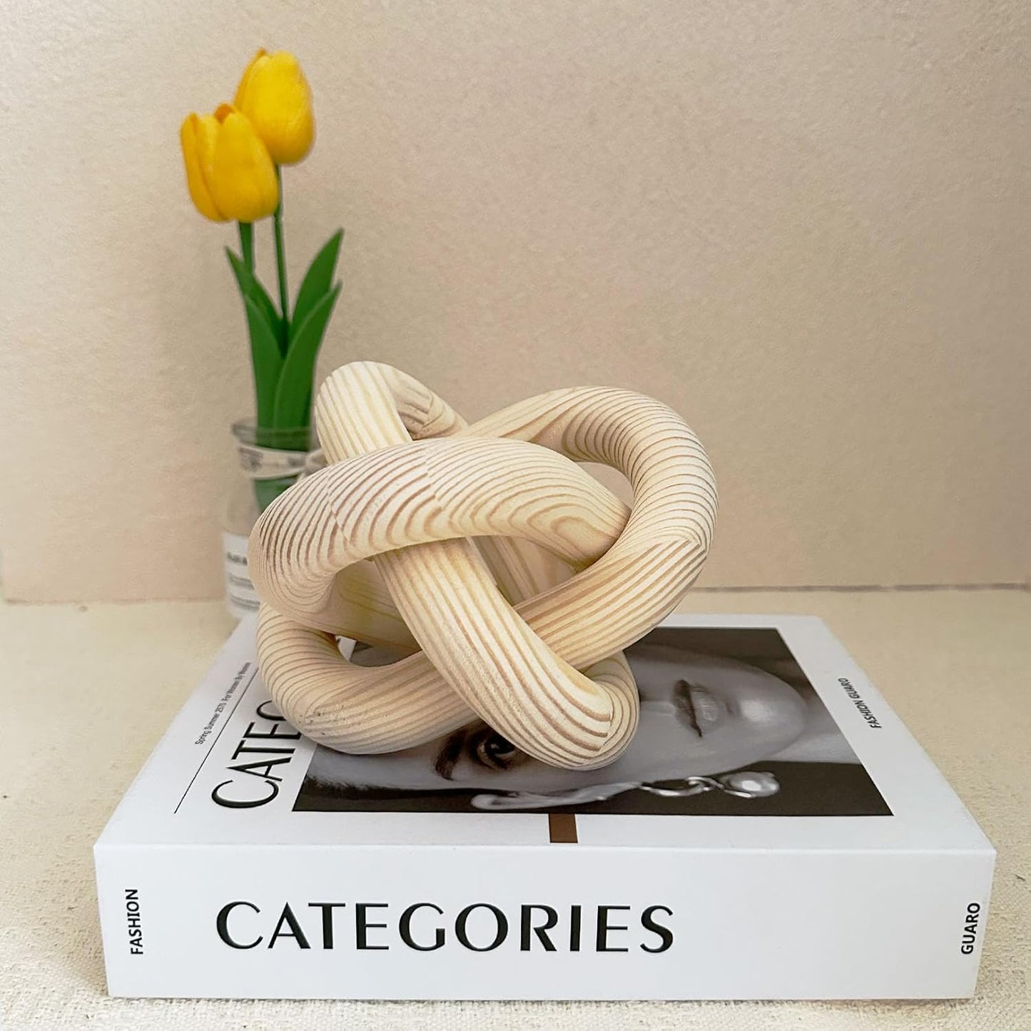 3-Link Wood Chain Link Coffee Table Decor, White Wooden Knot Decor for Coffee Table Farmhouse Decortive for Home Boho Modern Shelf Decortion(White)